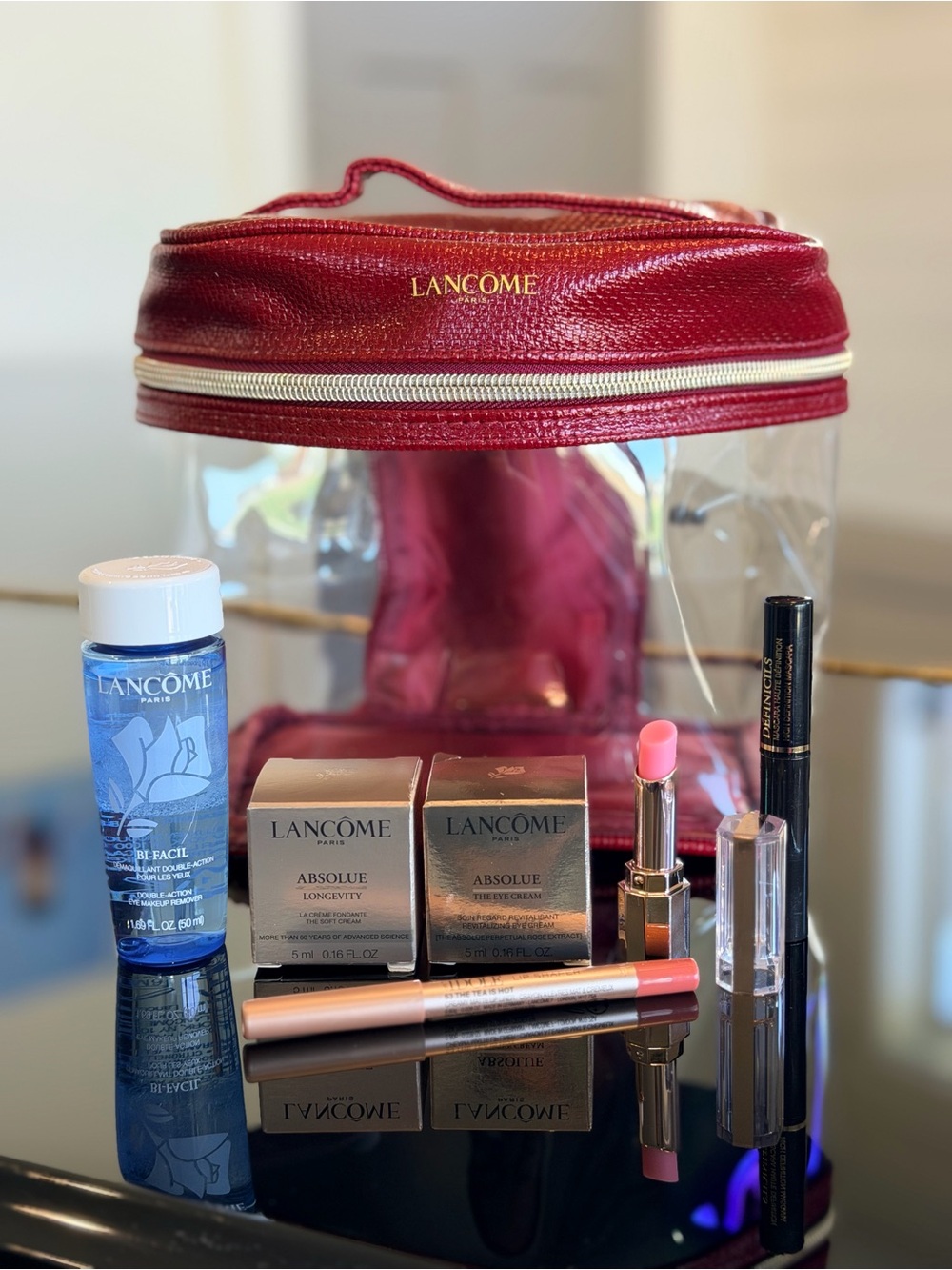 Lancome Red and Pink Travel Cosmetic Set